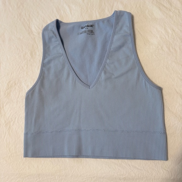 Garage Light Blue Ribbed Seamless V-Neck Tank Top - Picture 3 of 4